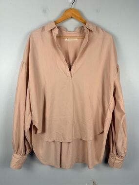 We The Free long sleeve puff sleeve balloon sleeve V-neck blouse pink size small